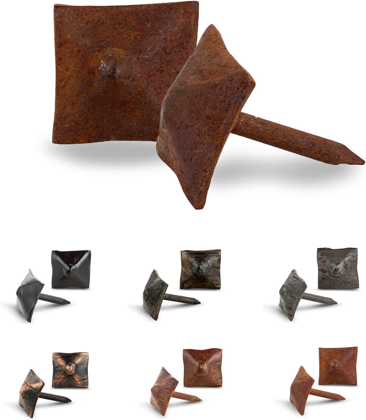 10 Pack 0.75" Square Head Iron Clavos Decorative Nails – Rusted – Handmade Rustic Square Fasteners