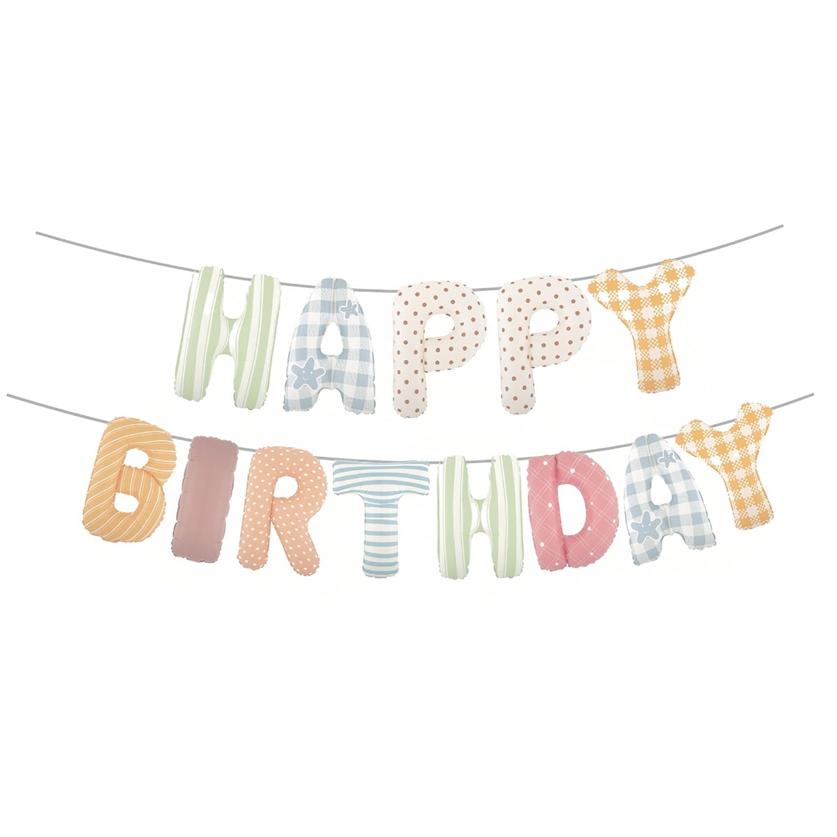 Vrukiaa Colorful Happy Birthday Banner Foil Letter Balloon, 14 Inch 3D Plaid, Polka Dots, Stripes