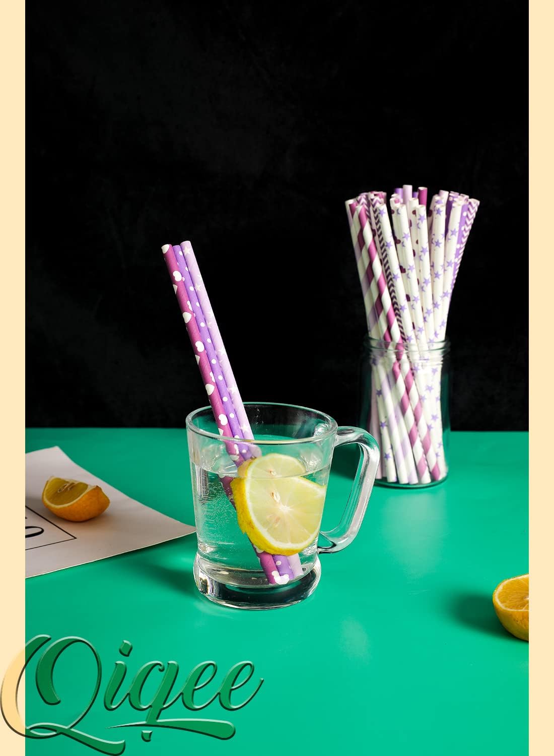 Purple Paper Straws for Drinking Purple Disposable Straws 150pcs Disposable Straws Bulk（10 Pattern）