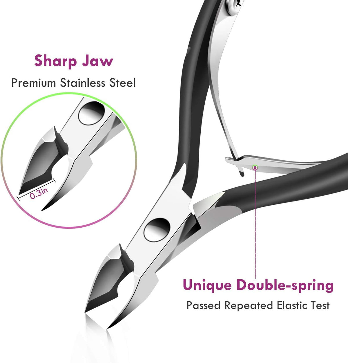 Cuticle Trimmer Cuticle Remover with Cuticle Pusher, XUNXMAS Professional Stainless Steel Durable