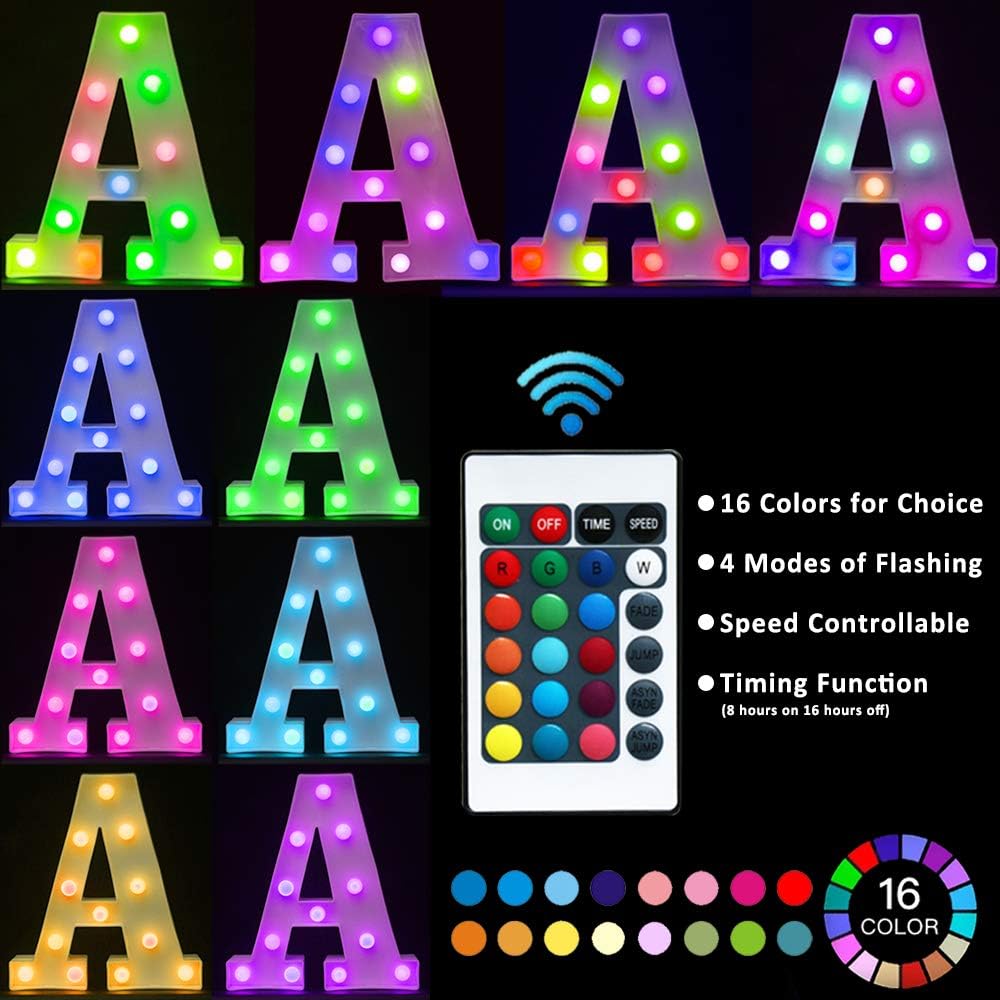 Pooqla Colorful LED Marquee Letter Lights with Remote – Light Up Marquee Signs – Party Bar Letters