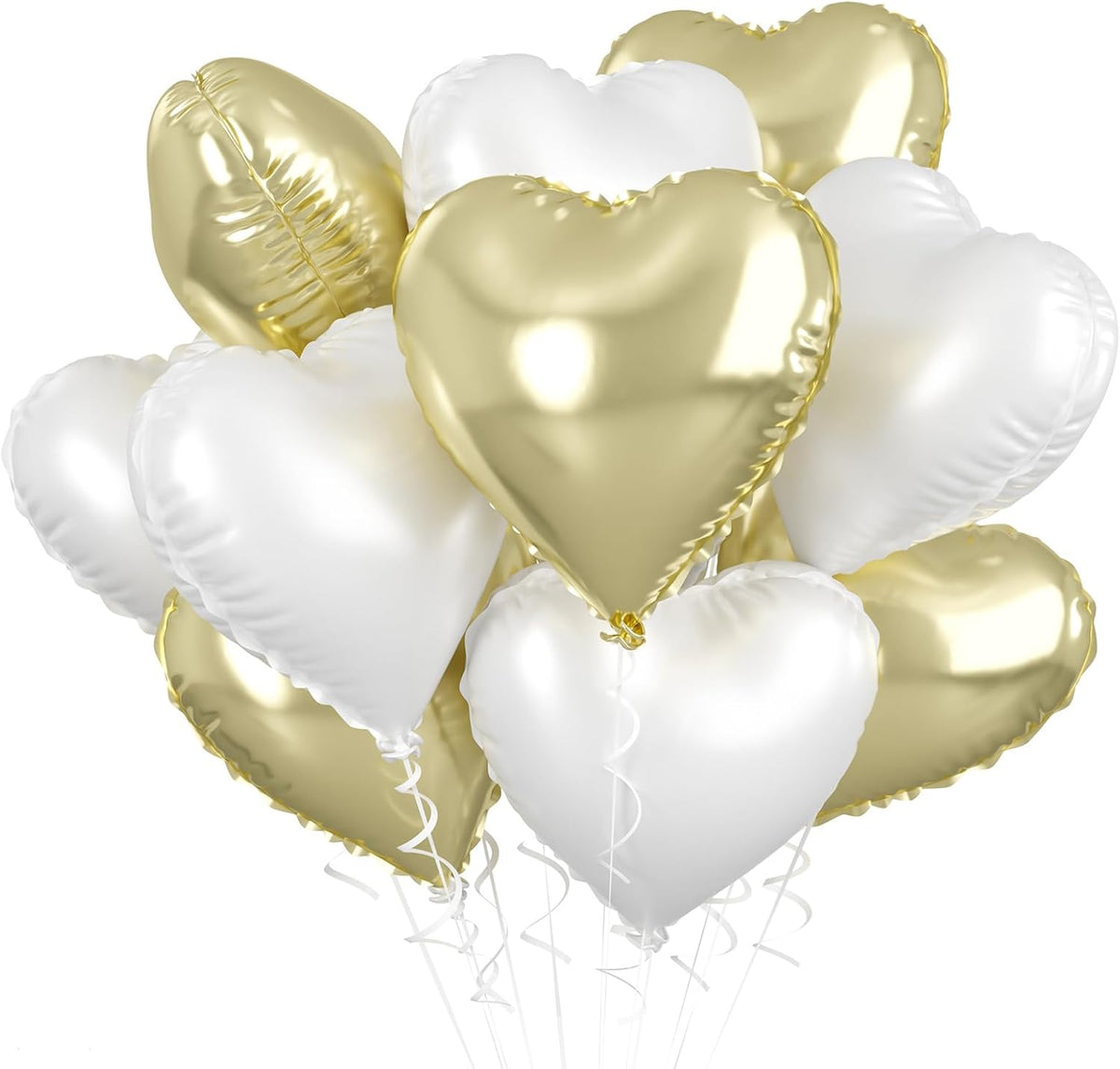 Biapian Pastel Gold Heart Balloons - 10 Pcs, 18 Inch, White Foil, Helium for Valentine's Day