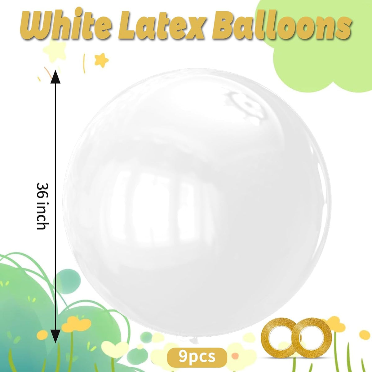KAWKALSH White Balloons 9pcs 36 Inch Extra Large Big Jumbo Giant Matte White Latex Helium Balloons