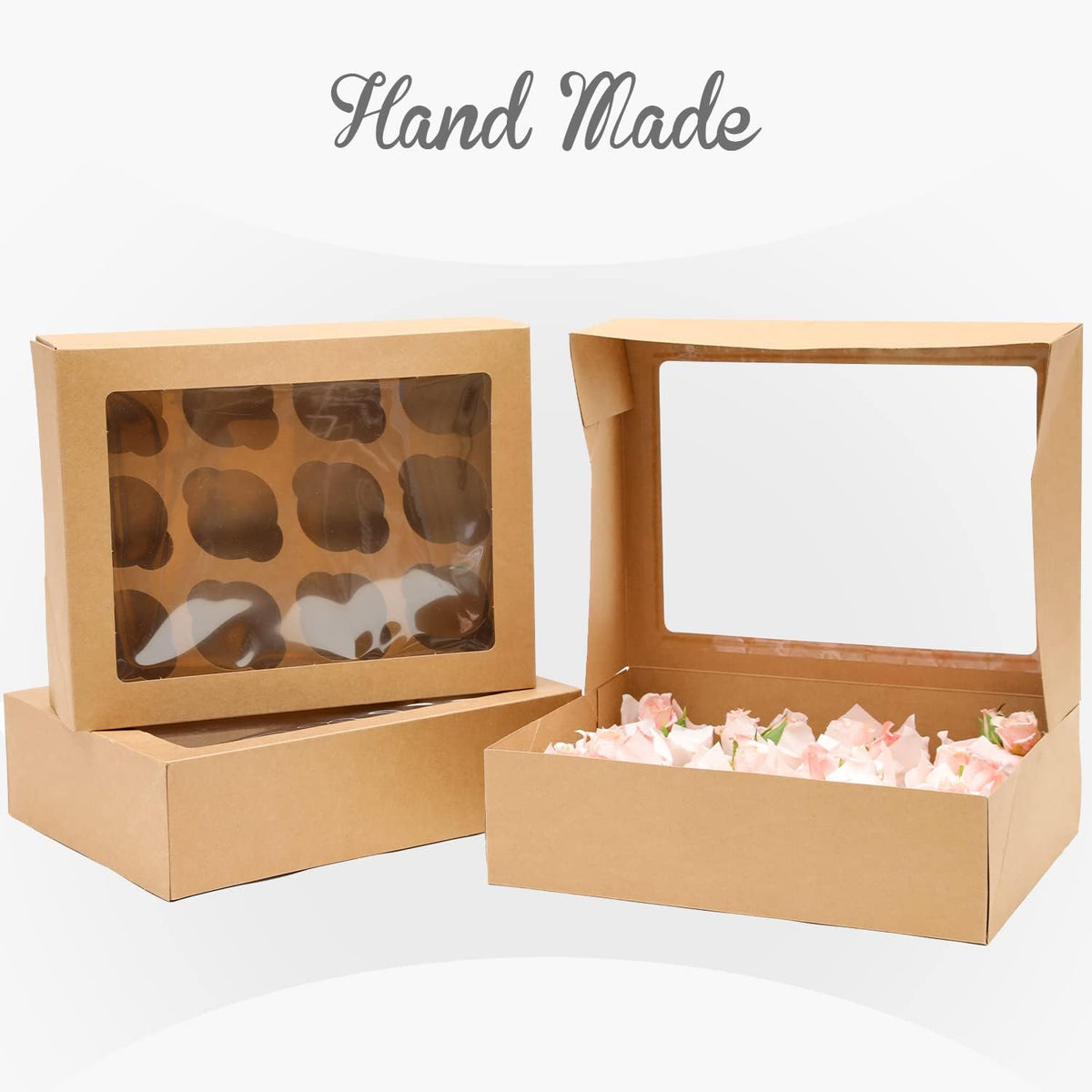 Bakepacker Auto-pop up 12 Cupcake Containers 6-Packs Brown Cupcakes Carrier, 12 Cupcake Boxes with