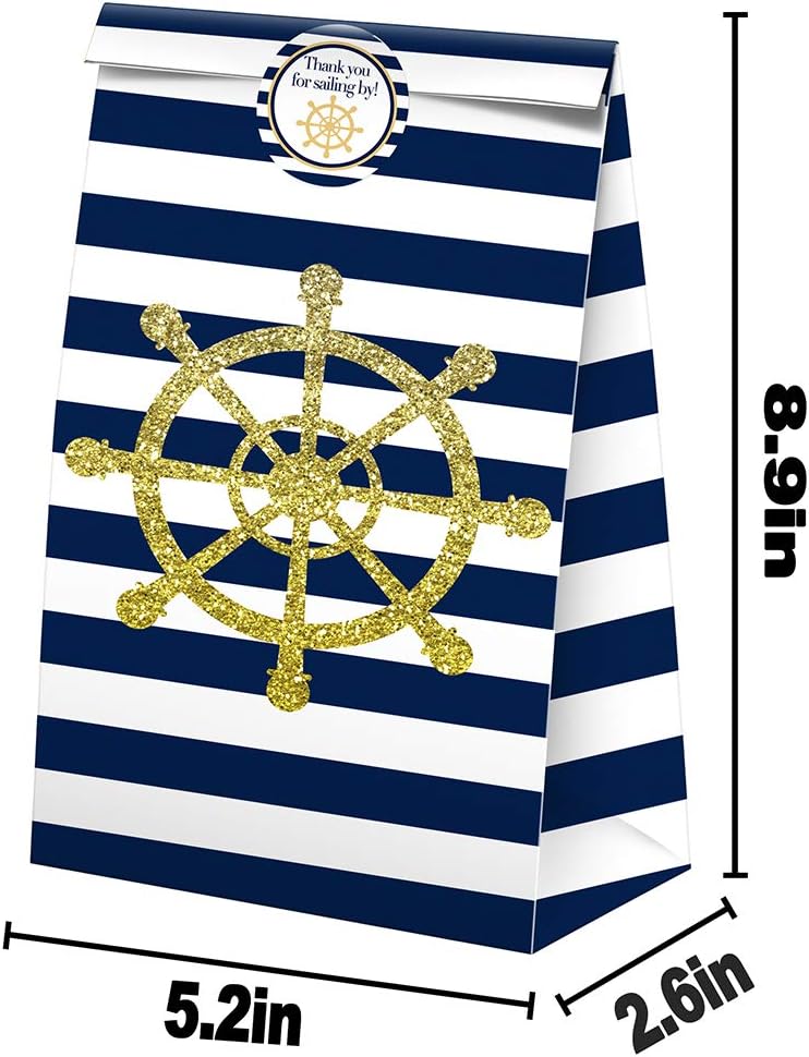 SamPartyShop Nautical Goodie Bags - 24 Pcs Nautical Party Favors Candy Bags with Stickers, Nautical