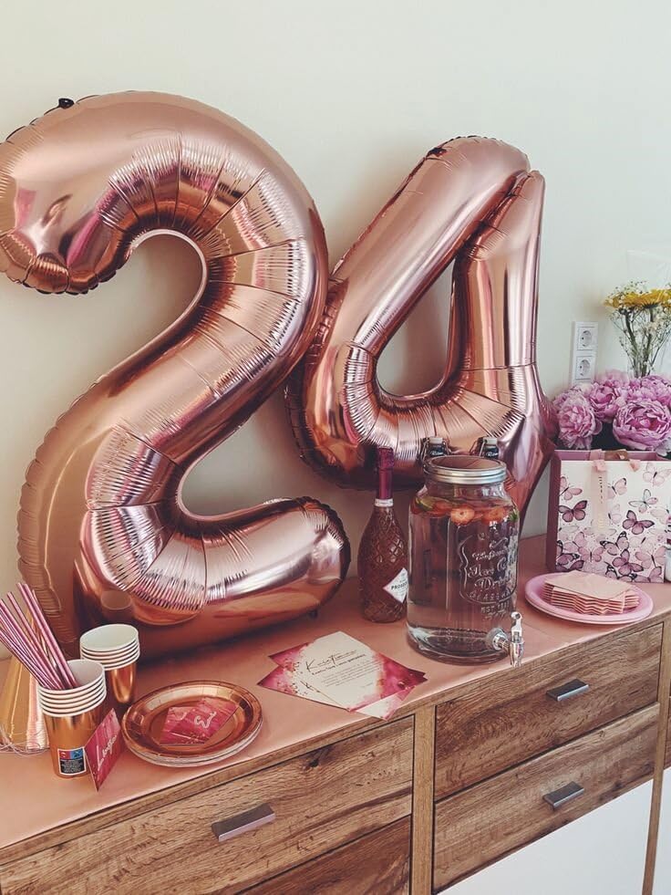 40 Inch Rose Gold Large Number 4 Birthday Balloon, Giant Number Four 14 24 34 40 44 Balloons, Rose
