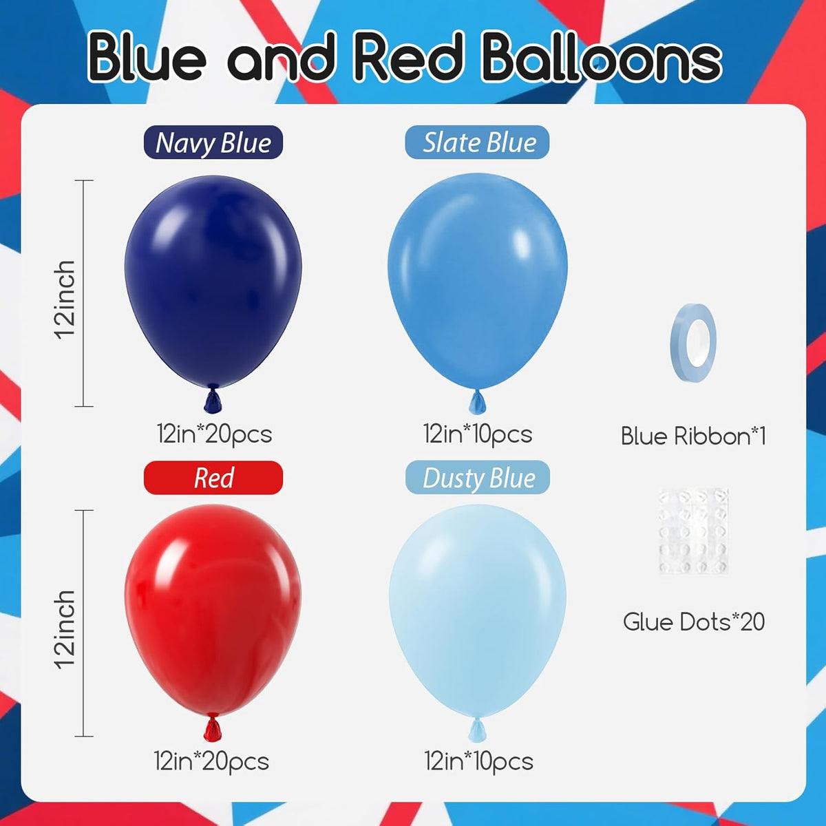 60pcs Red and Blue Balloons 12inch with Navy Slate Dusty Blue Red Balloons for Baby Shower Birthday