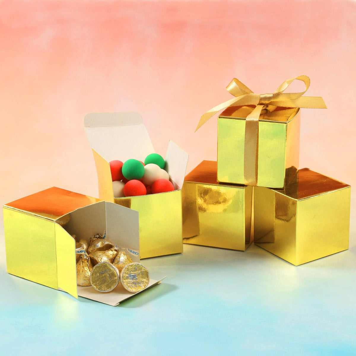 COTOPHER 100pcs Small Gift Boxes, Favor Boxes 2x2x2 inches Paper Gift Boxes with Ribbons Candy Box
