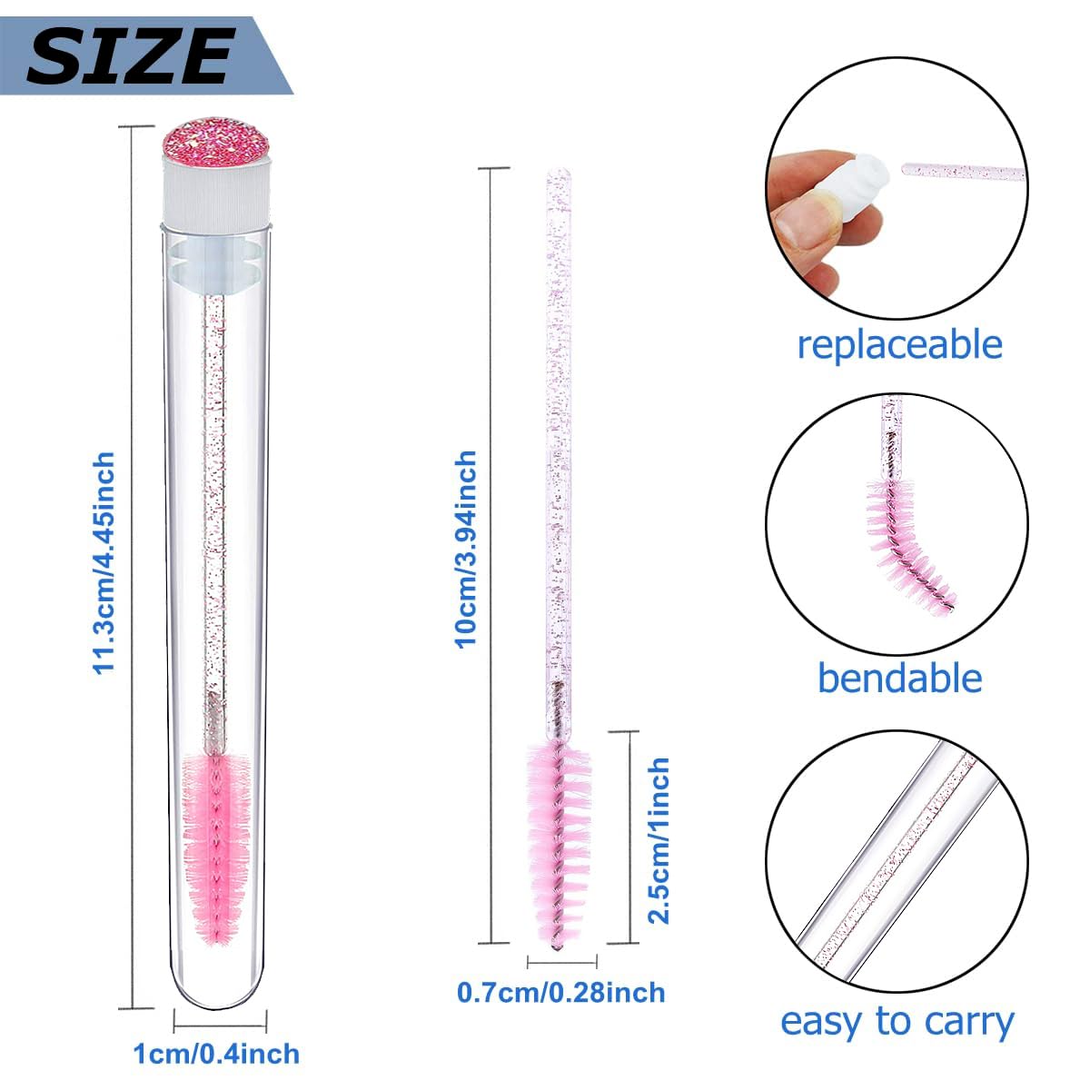 Mascara Wand Brushes Tubes Set-70 Pieces Disposable Eyelash Brushes Replacement with 20 Pieces