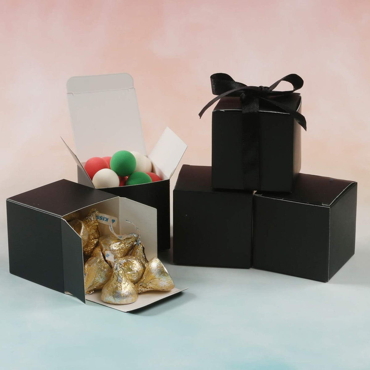 COTOPHER 100pcs Wedding Favor Boxes, Paper Gift Boxes 3x3x3 Inches Small Gift Boxes with Ribbons