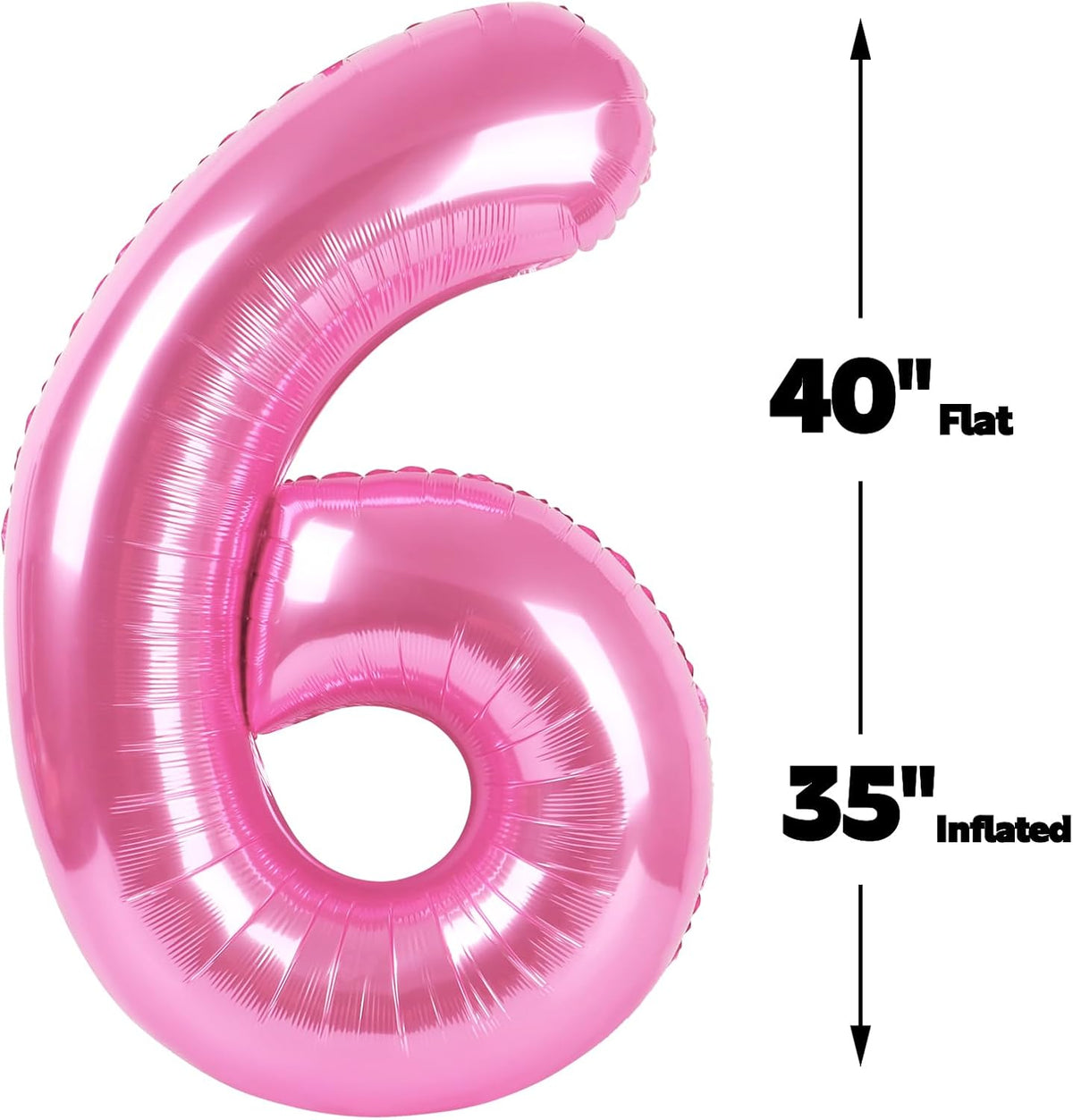 40 Inch Pink Mylar Foil Number 6 Birthday Balloon, Digital Balloons for 6 16 Boy Girl Party