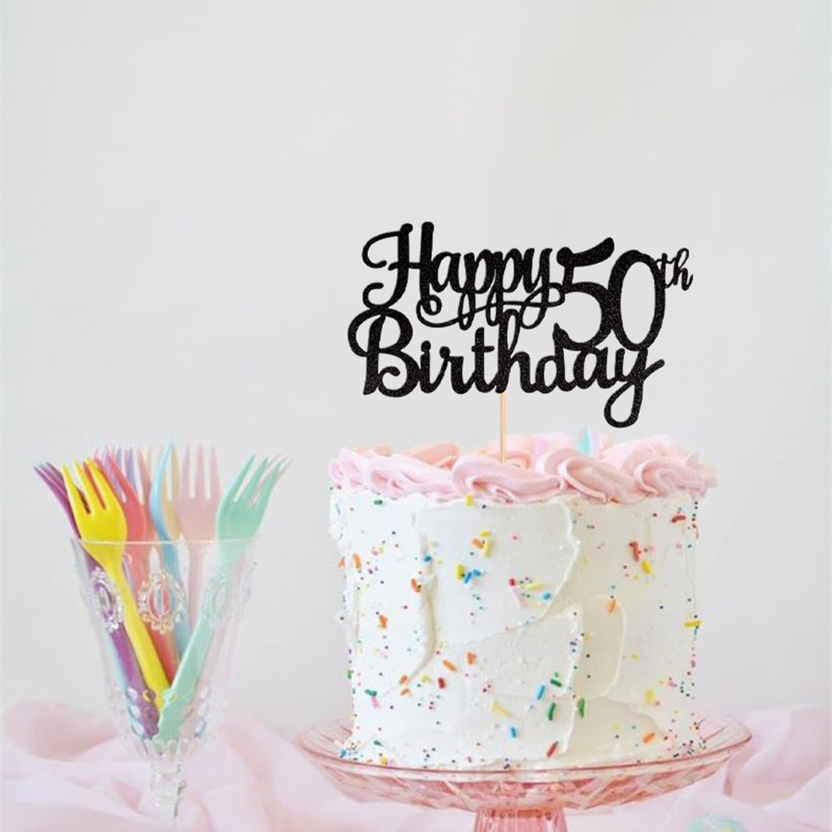 1 PCS Happy 50th Birthday Cake Topper Glitter Cheers to 50 Years Birthday Cake Pick 50 Fabulous