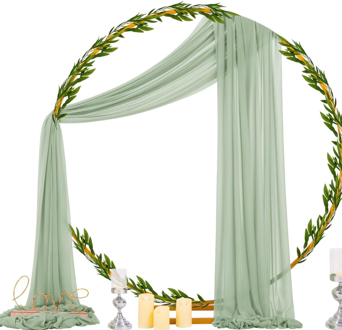 Socomi Sage Green Sheer Wedding Arch Draping Fabric 29" x 20Ft 4 Panels Outdoor Curtain Drapes