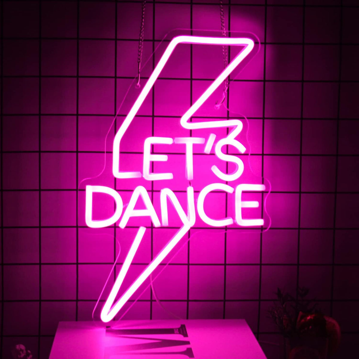 Let's Dance Neon Sign Pink Led Word Light Sign Lightning Bolt Neon Light Dance Light Up Signs