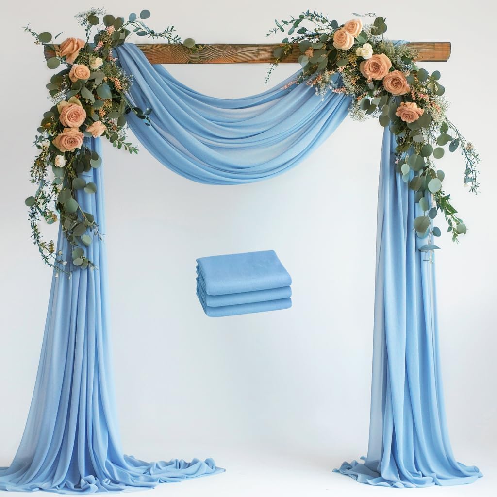 Wokceer Dusty Blue Wedding Arch Draping Fabric Backdrop 3 Panels 28.7" X 20FT Sheer Drapes Fabric