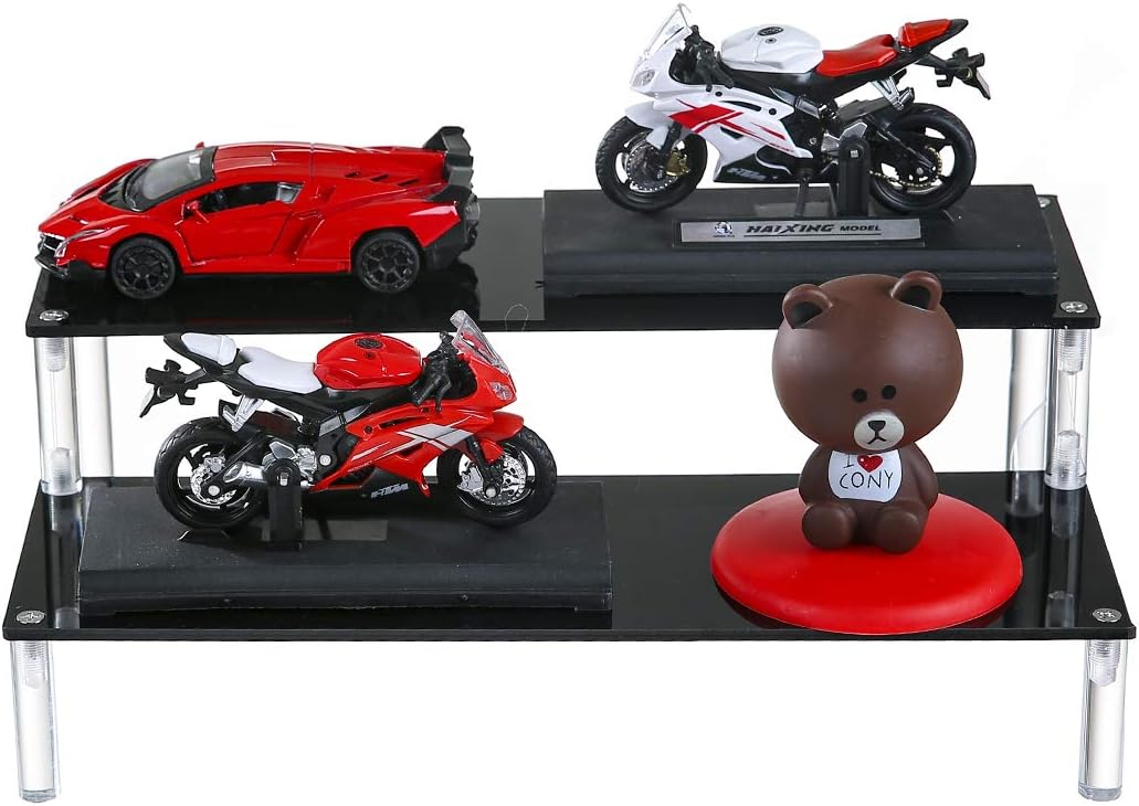 BYCY Acrylic Black 2-Tier Riser Display Shelf for Figures, Desserts Holder, Collections Organizer