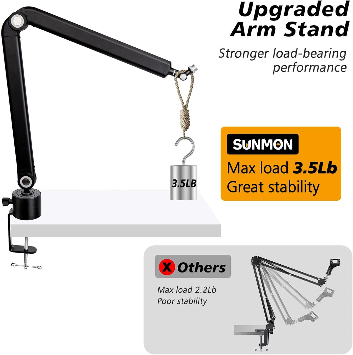 SUNMON Mic Stand Boom Arm - Microphone Arm Compatible with HyperX QuadCast, 360° Rotation