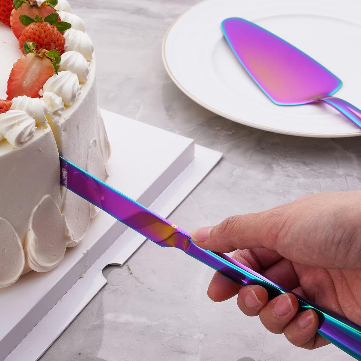 GoGeiLi Rainbow Cake Knife and Server Set, Colorful Stainless Steel Cake Cutting Set for Wedding