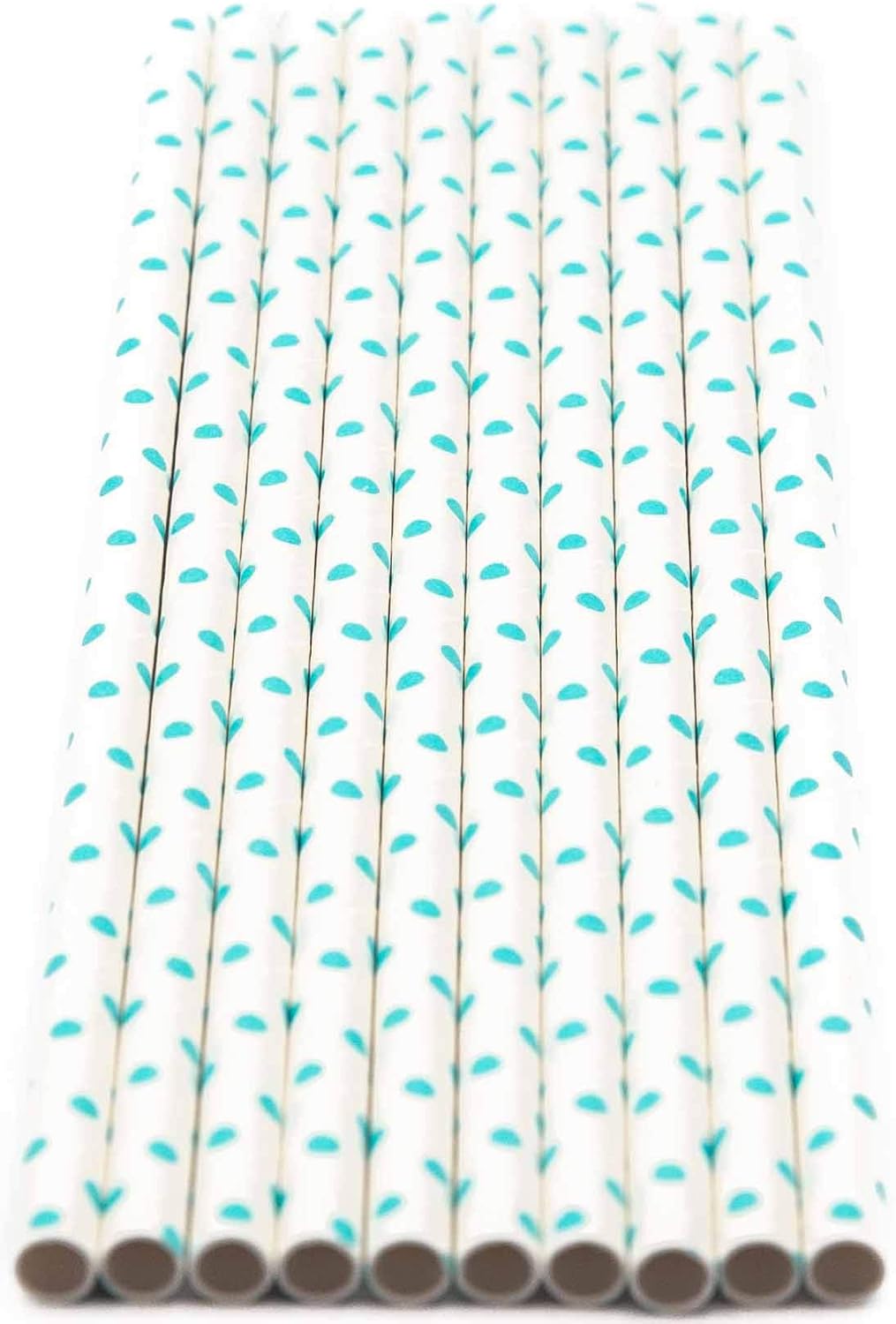 Pack of 300 Teal Blue Polka Dot Biodegradable 4-Ply Paper Drinking Straws (Compostable, Non-toxic