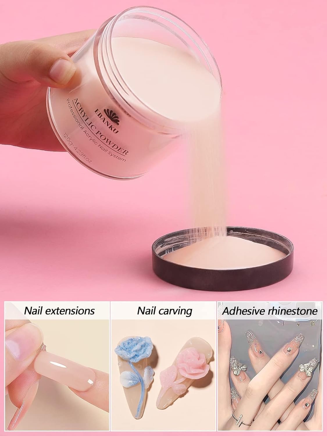 EBANKU Nude Acrylic Powder, 120g/4.23oz Acrylic Powder Large Capacity Professional Acrylic Nail