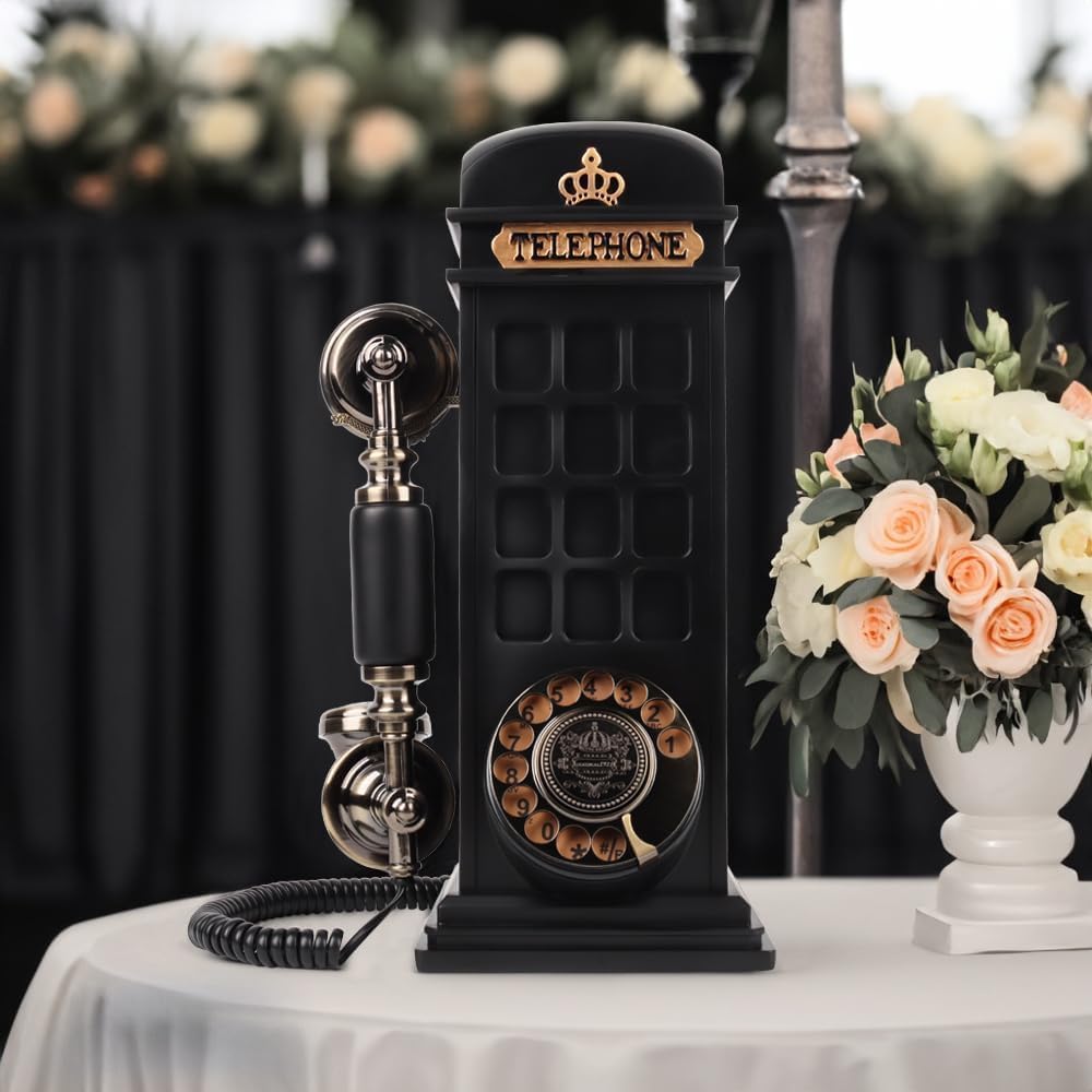 Audio Guest Book Wedding Phone with Vintage Phone Booth Design, Record Customized Audio Message