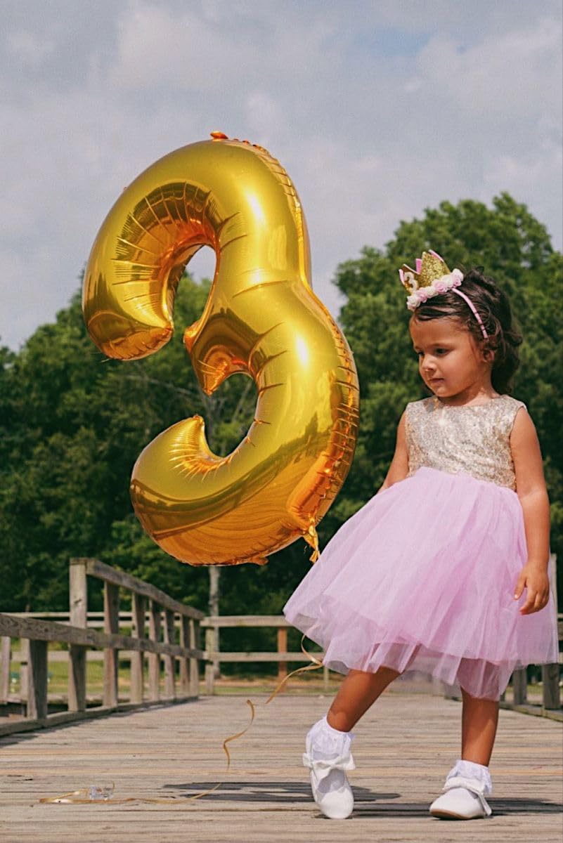 Jumbo Number 3 Balloon 40 Inch, Gold Mylar Foil Number Three Balloons for Boy Girl 3 13 23 33