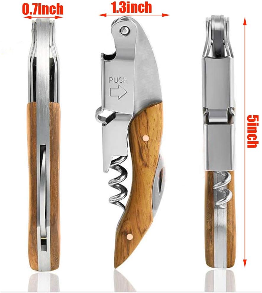 Professional Waiter Corkscrew Wine Key for Bartenders Set of 3,With Long Rosewood Handle Stainless