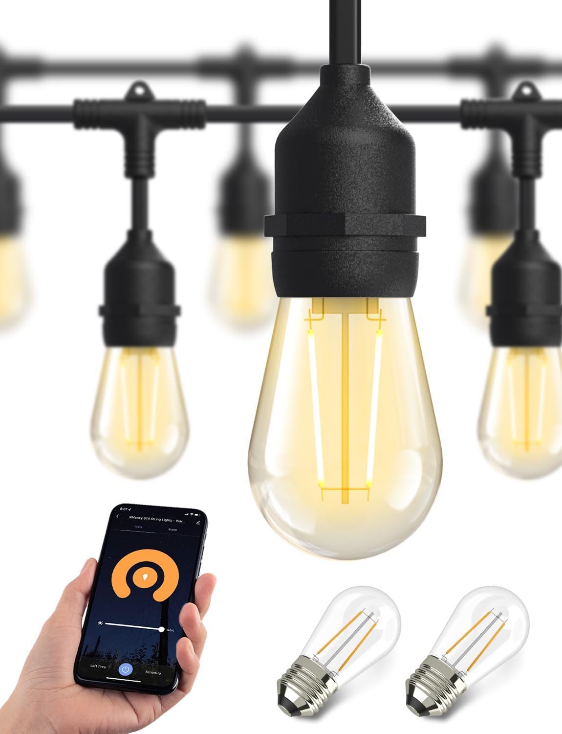 XMCOSY+ Smart Outdoor String Lights, 123Ft LED Patio Lights Waterproof IP65, App Control