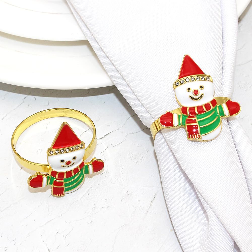 Snowman Napkin Rings Set of 6, Christmas Party Napkin Holder Buckles, Thanksgiving Xmas Napkin