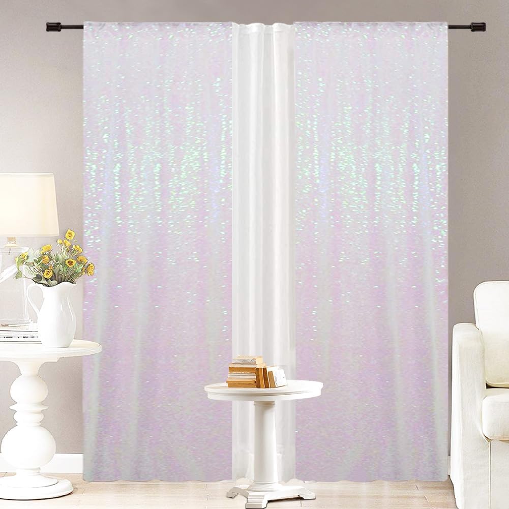 Eternal Beauty Sequin Backdrop Curtains, 2x8 Ft-2 Panels White Iridescent Back Drop for Shimmer