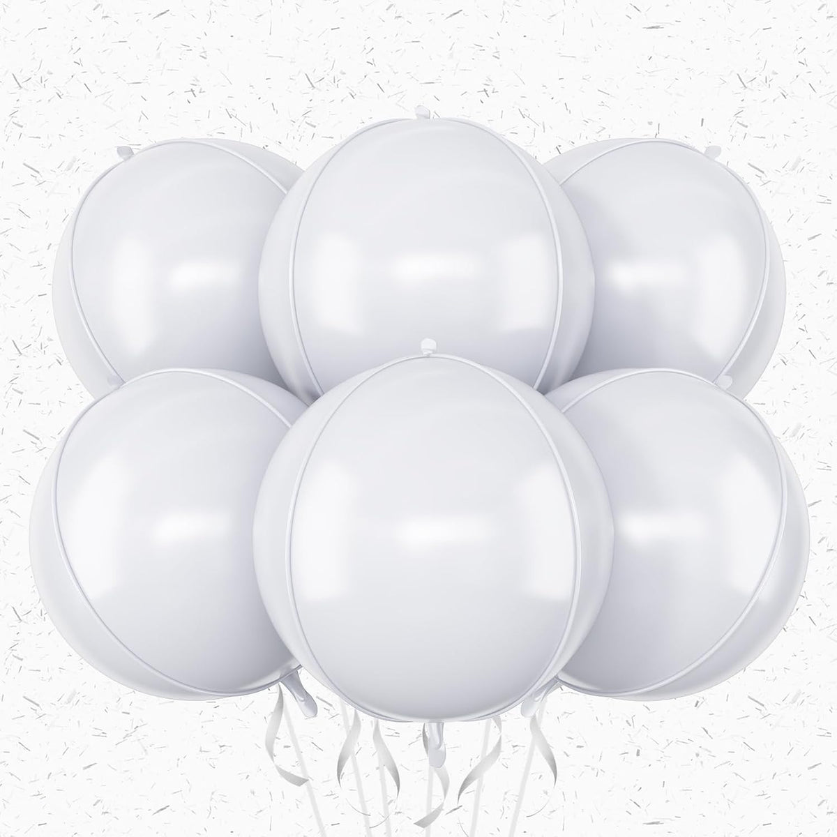 6Pcs White Round Foil Balloons,Giant 4D Round Ball Balloons,22 Inch Metallic White Balloon for