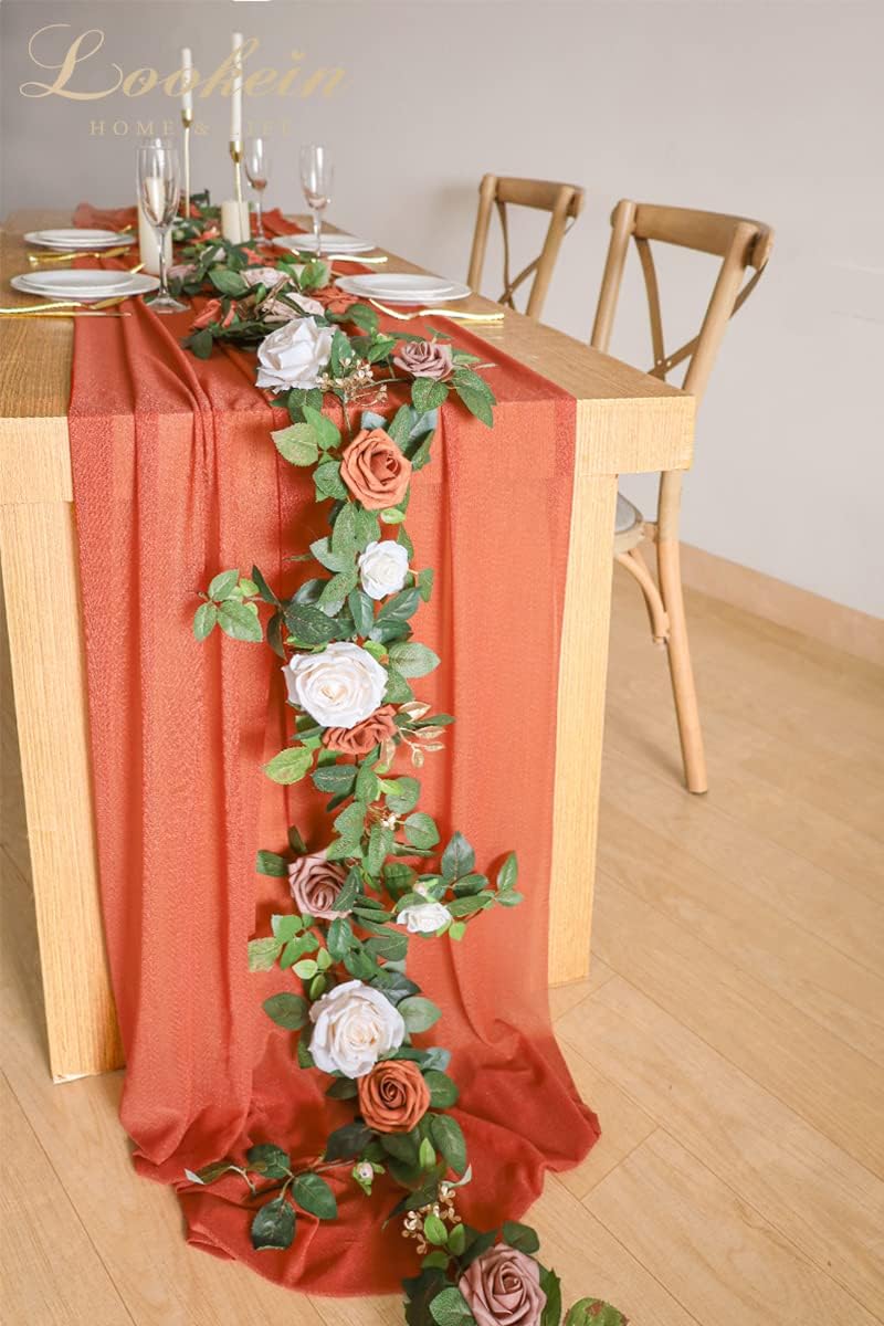 Lookein 5FT Artificial Rose Flower Garland for Table Centerpieces Backdrop Arch Flowers Decorations