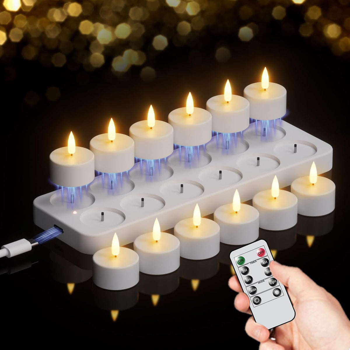 Rechargeable Tea Lights Candles Battery Operated, 12 Pcs White Battery Tea Lights with Remote and