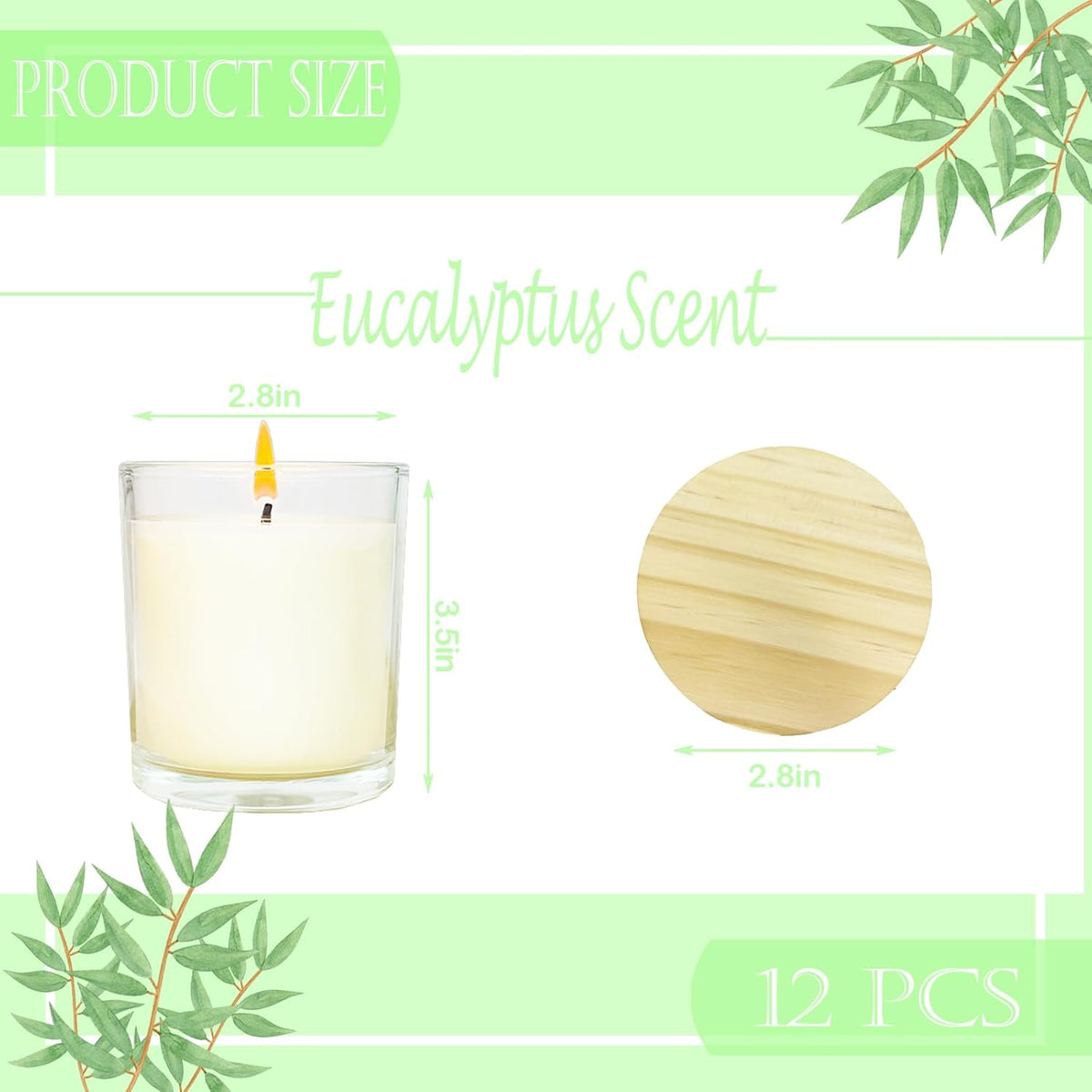 12 Pcs 6 Oz Mini Soy Candles,Eucalyptus Scented Bulk Candle Set,Aromatherapy Candle,Great Stress