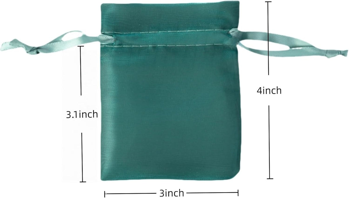 QIANF 20 Pcs Dark Green Small Organza Bags 3X4 inch for Wedding Favors with Drawstring, Mini Mesh