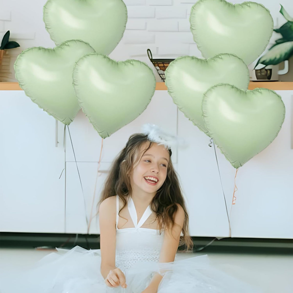 Green Heart Ballloons,18 Inch Pastel Green Foil Love Heart Shaped Balloons 12Pcs Light Green love