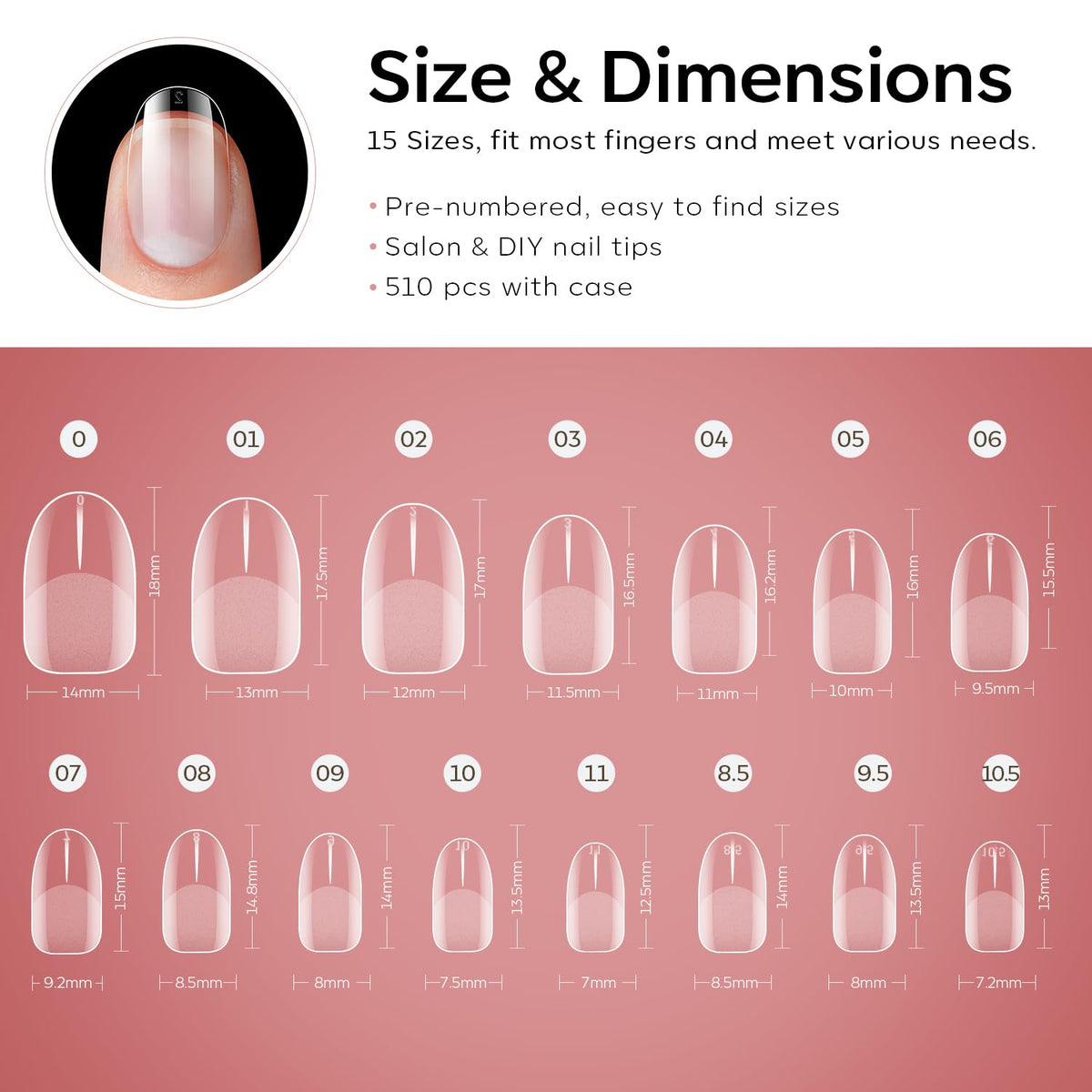 Modelones Extra Short Oval Round Nail Tips - 510Pcs Soft Fake Nails Tips Gel Pre-shaped Half Matte