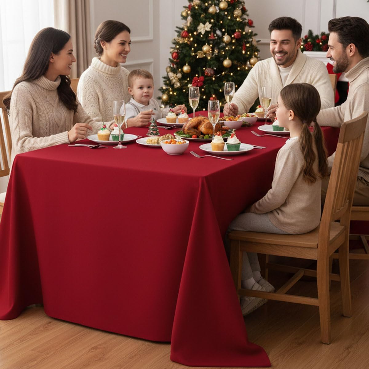 Fitable Red Rectangle Table Clothes, 6 Pack - 90 x 156 Inch - Reusable and Washable Tablecloths