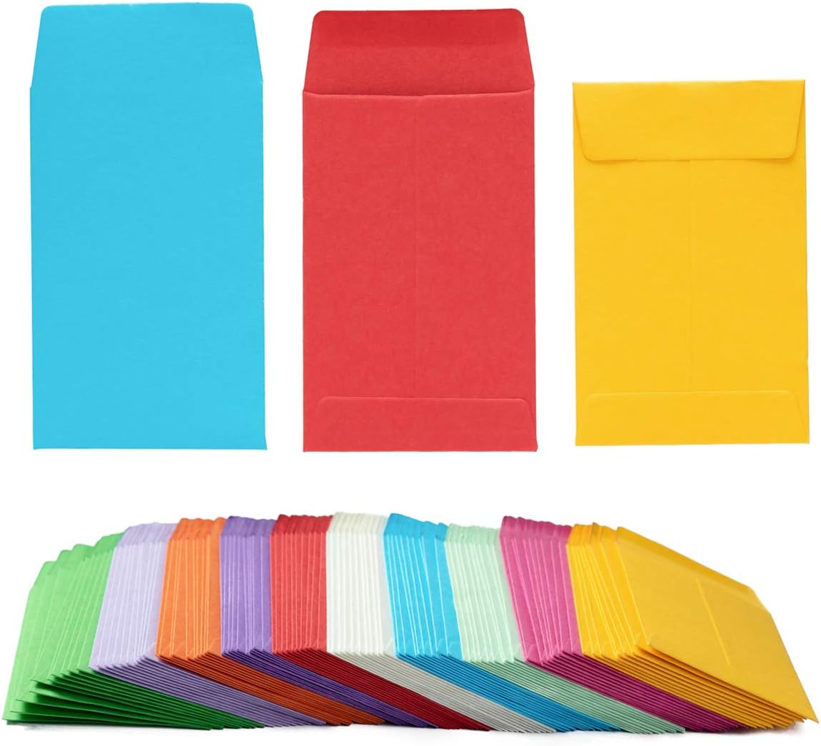 100 Pieces Colorful Small Coin Envelopes Self-Adhesive Seed Envelopes Mini Parts Small Items