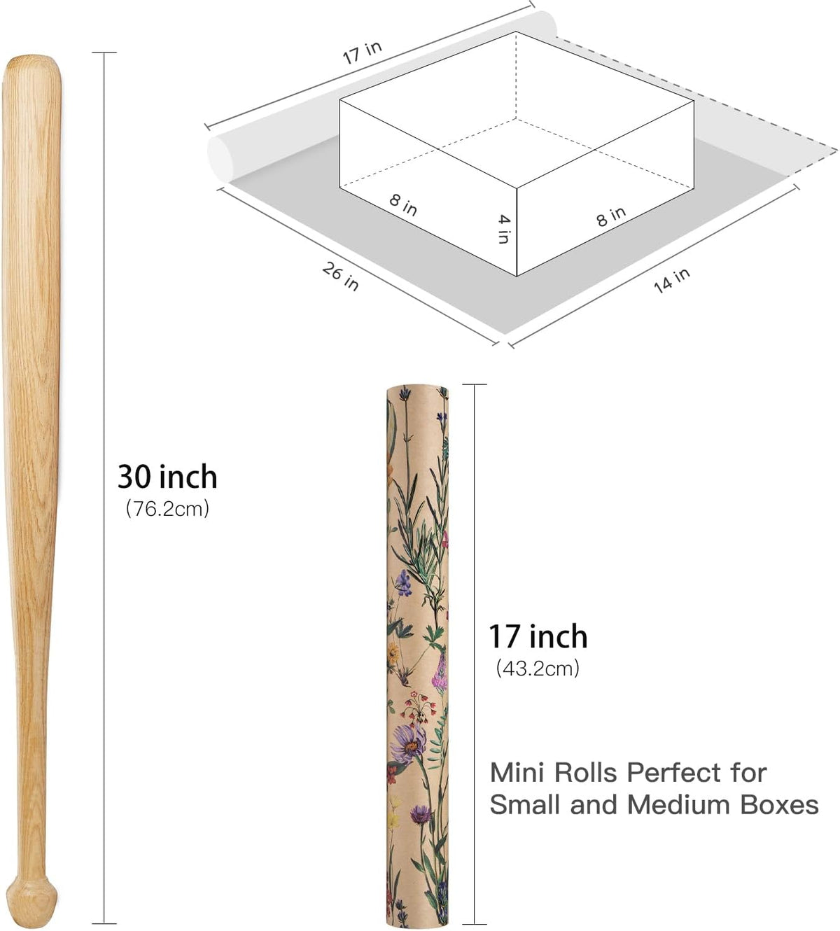 RUSPEPA Wildflower Floral Wrapping Paper Roll for Women, 17 Inches x 16. 4 Feet, Mini Roll, Herbal