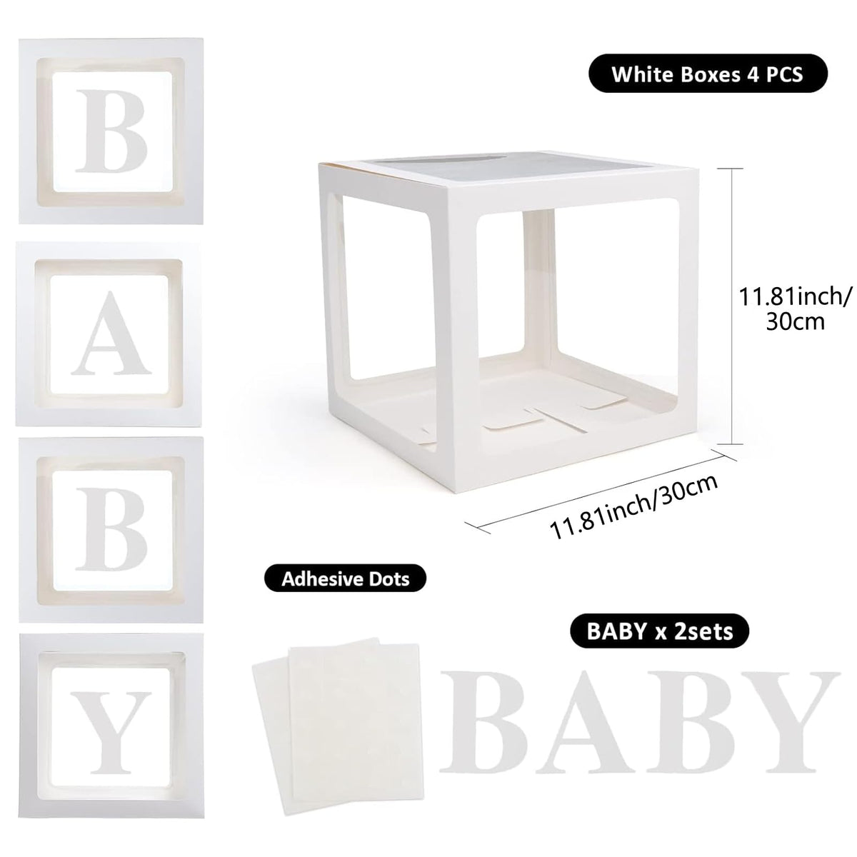 Voircoloria Baby Boxes with Letters, 4 Transparent Balloon for Gender Reveal Birthday Wedding Baby
