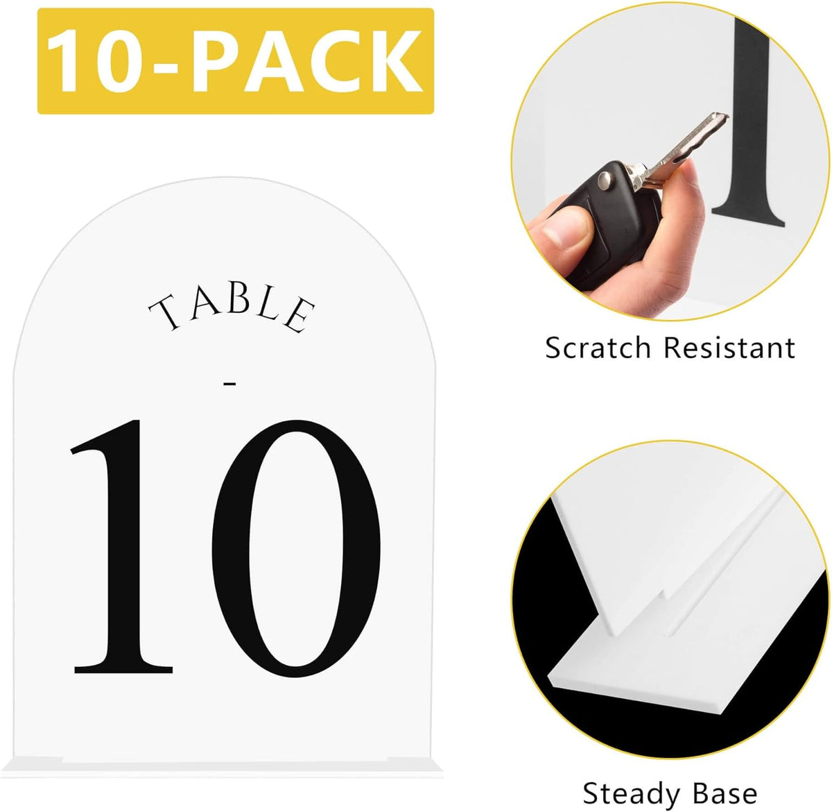 JOYIT Arch Wedding Table Numbers 1-10 with Stands – Double-Sided Printed 5" X 7" Acrylic Signs with