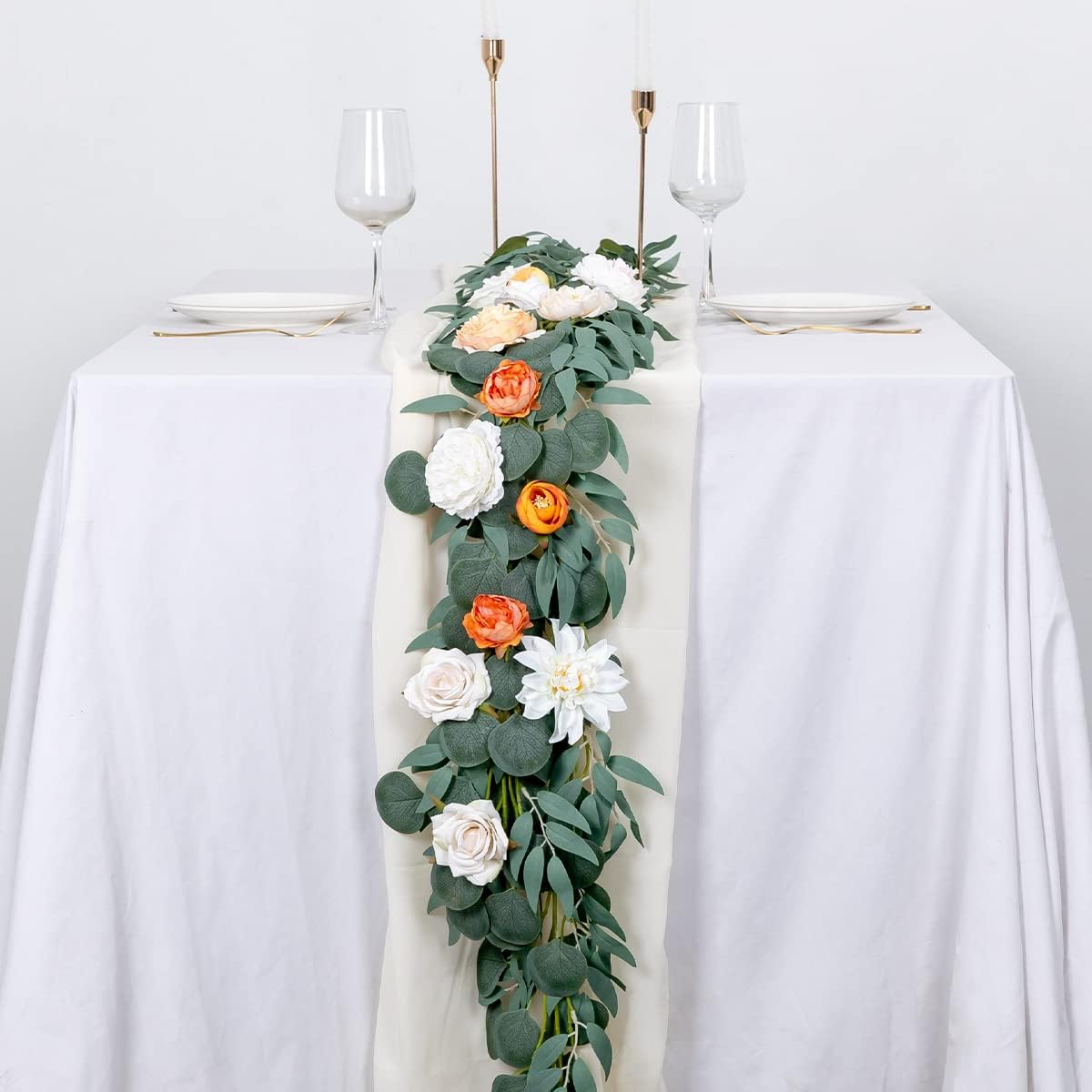 Kisflower 5 Pack 6.56FT Green Eucalyptus Garland for Decoration Table with Willow Leaves Greenery