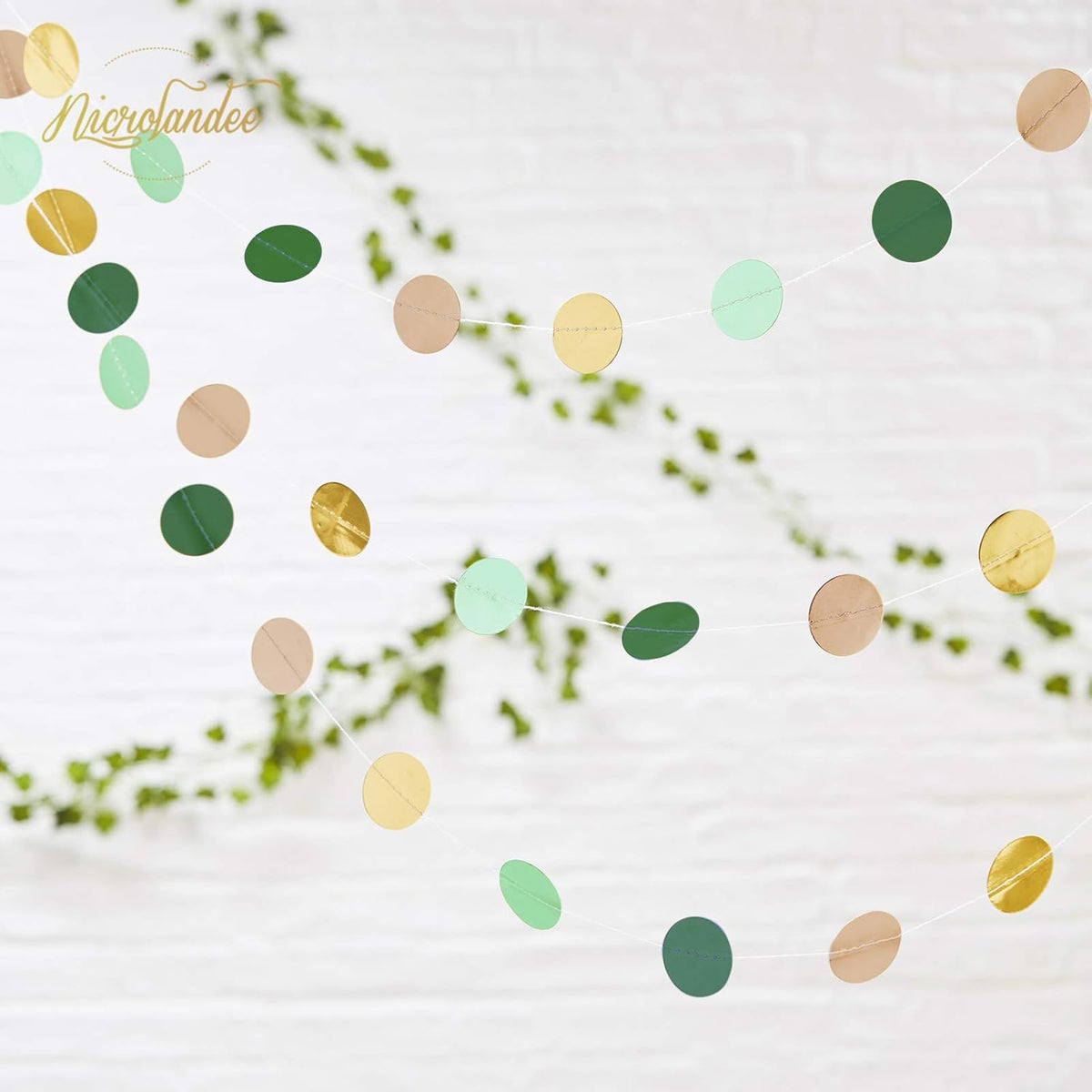 NICROLANDEE Wedding Party Decorations - 3 Pack Sage Green Dots Paper Garland String Hanging