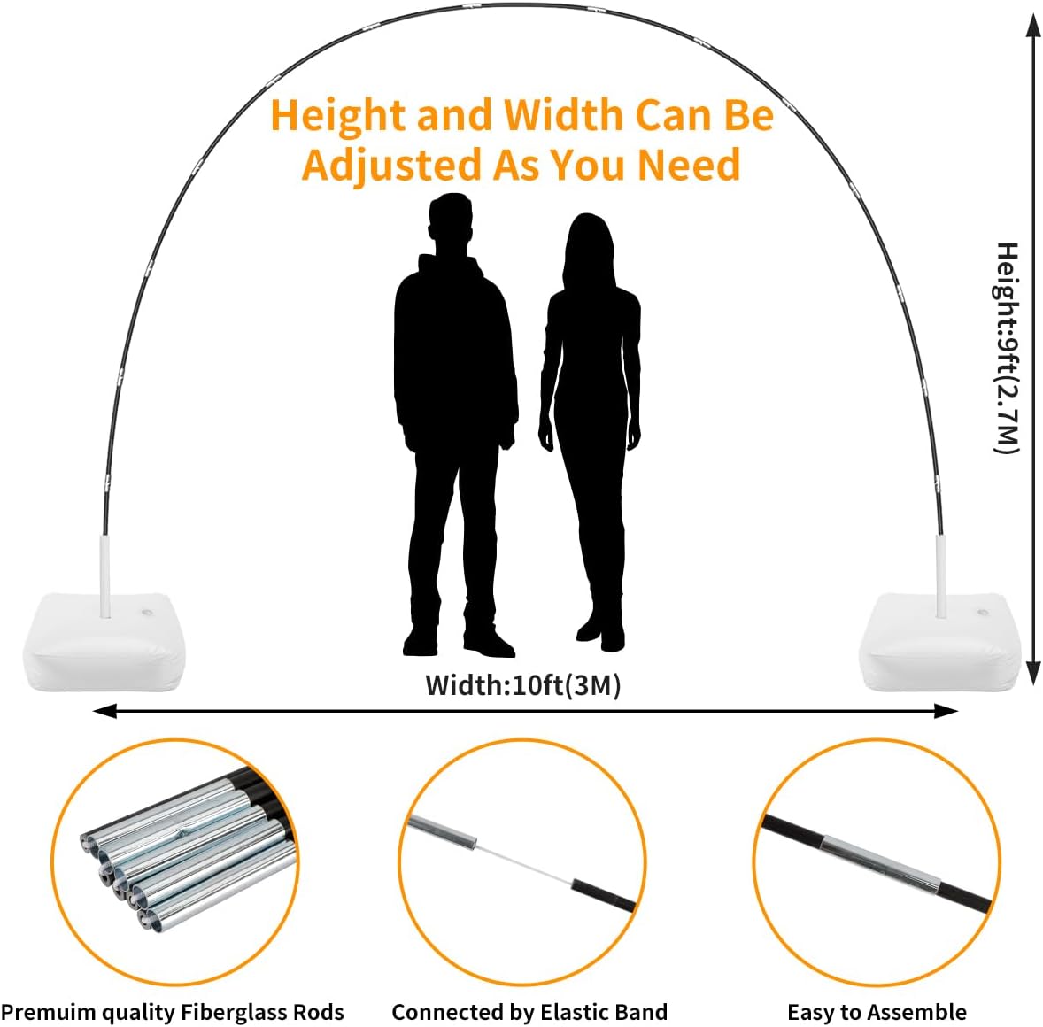 RUBFAC Balloon Arch Kit and Balloon Pump, 10Ft Wide Adjustable Balloon Arch Stand for Floor Frame