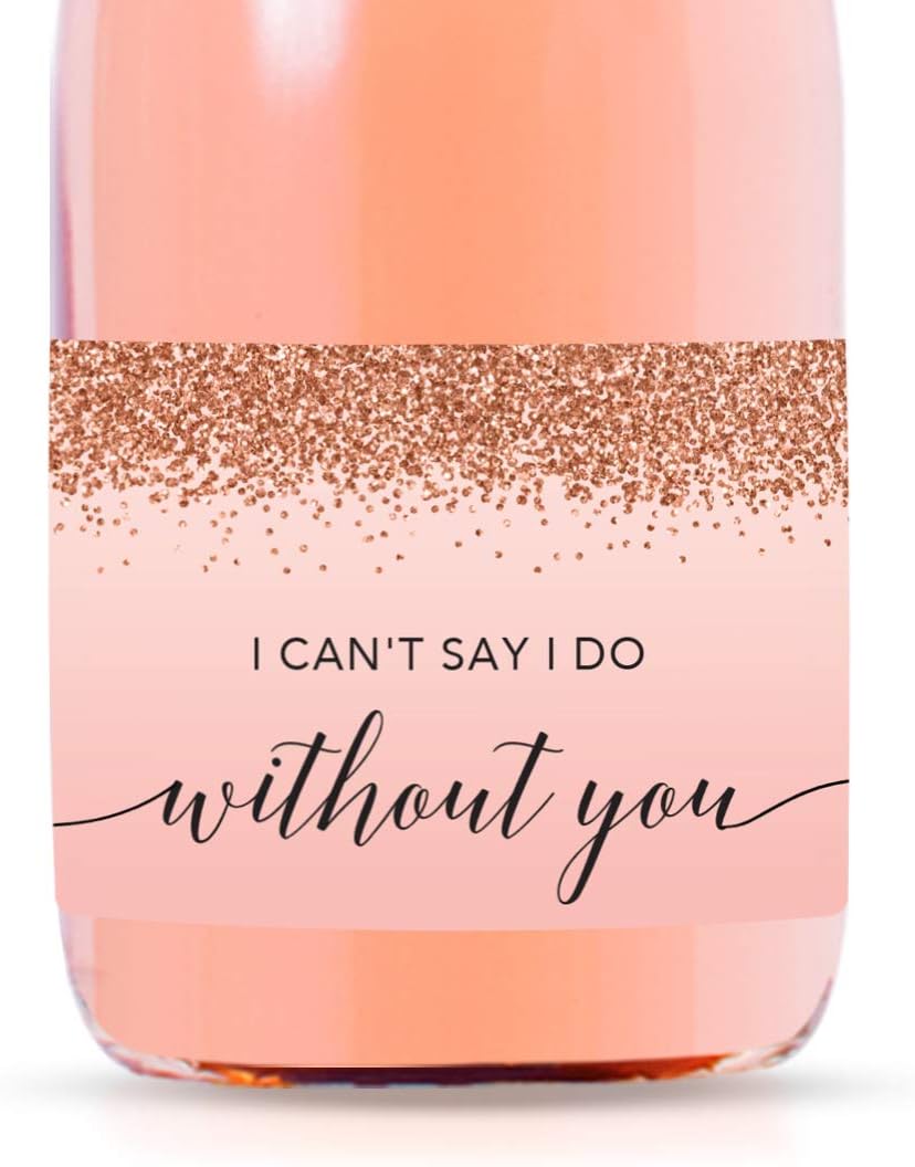 Andaz Press Mini Champagne Wine Bottle Labels, I Can'T Say I Do Without You, Blush Pink Faux Rose