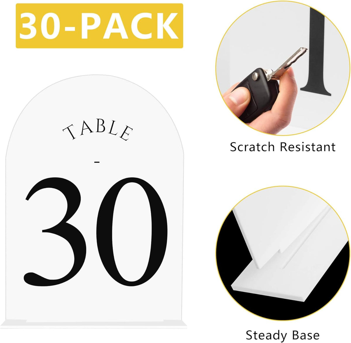 JOYIT Arch Wedding Table Numbers 1-30 with Stands – Double-Sided Printed 5" X 7" Acrylic Table
