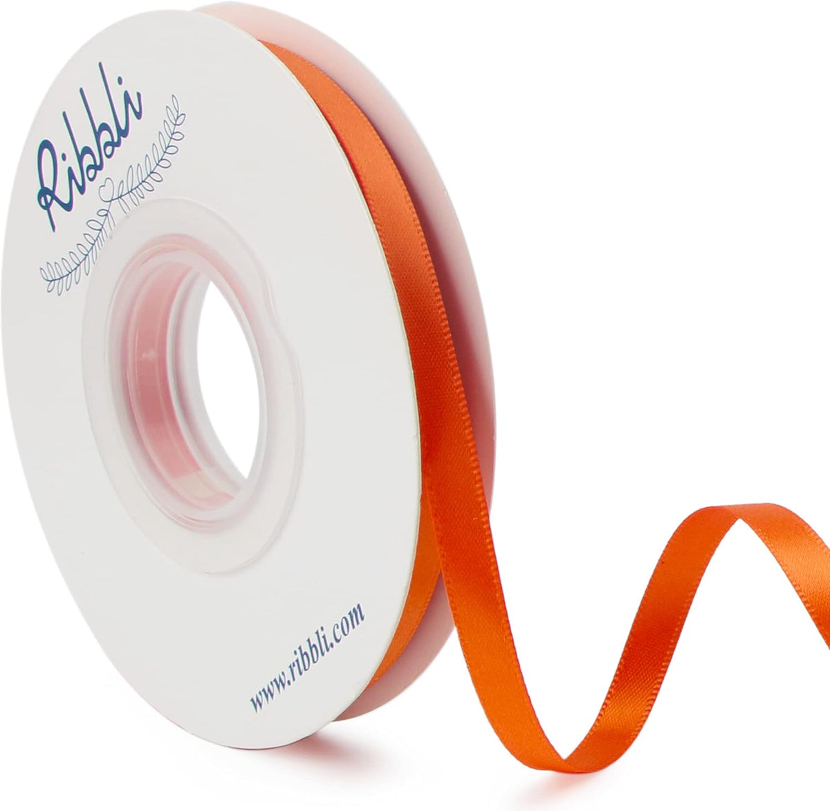 Ribbli Torrid Orange Double Faced Satin Ribbon,1/4” x Continuous 25 Yards,Use for Craft Bows