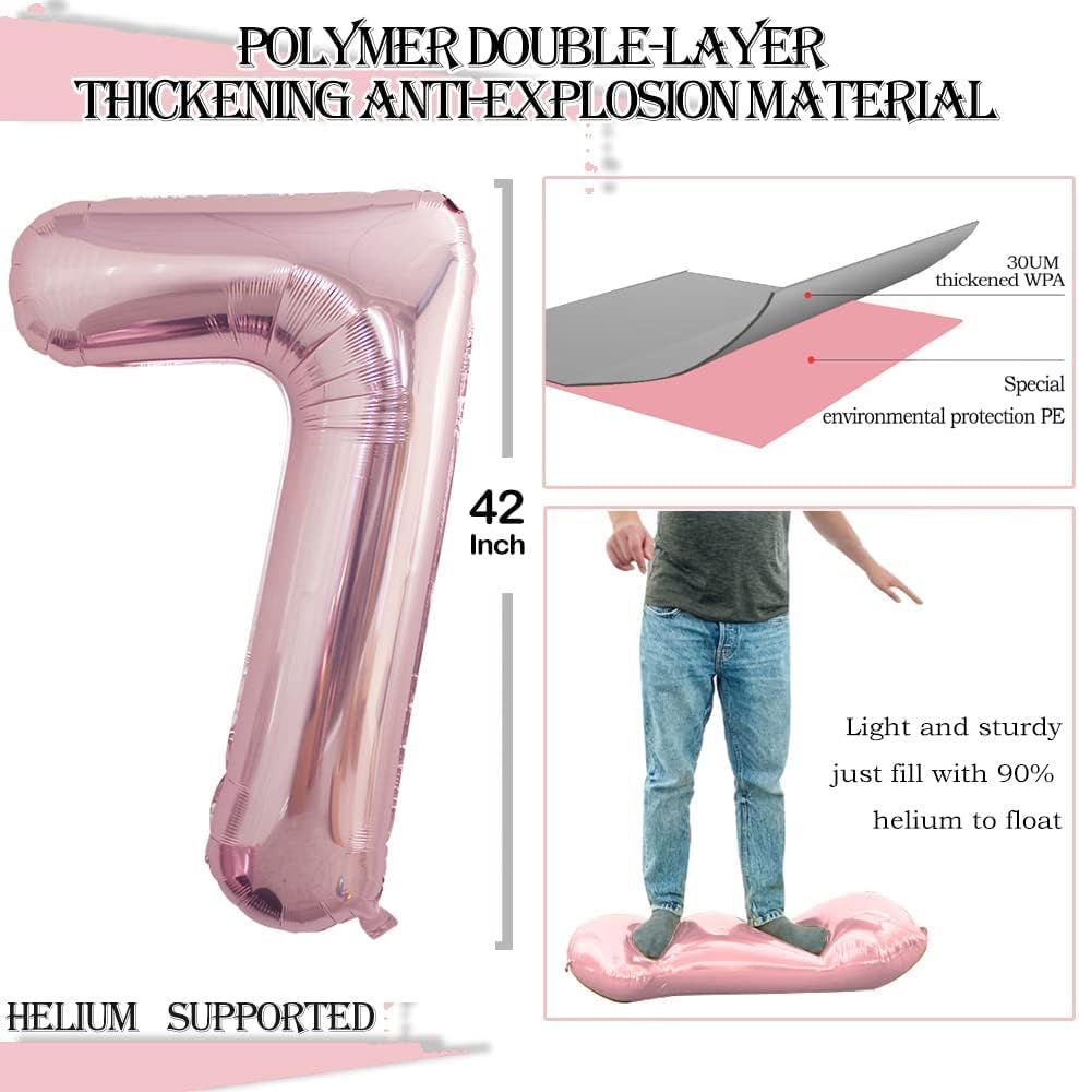 GOER Rose Gold Foil Balloons Number 7,Huge Number Balloons for 7th Birthday Party Supplies