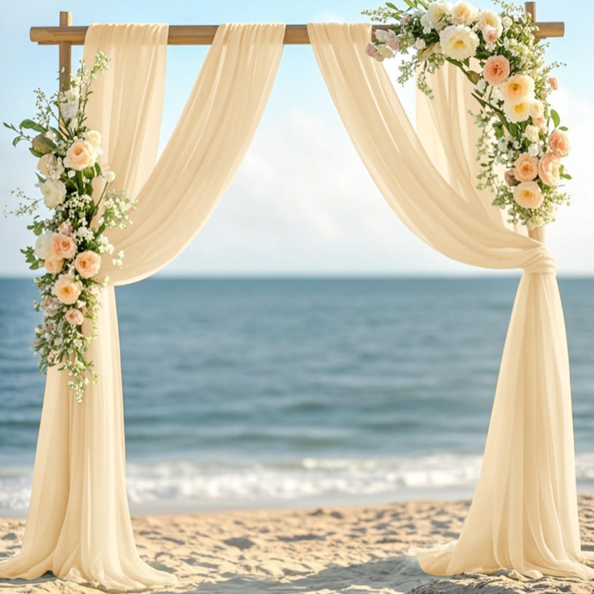Champage Gold Fall Elegant Arch Draping Fabric Outdoor 1 Panel 29" × 20Ft Sheer Chiffon Curtain